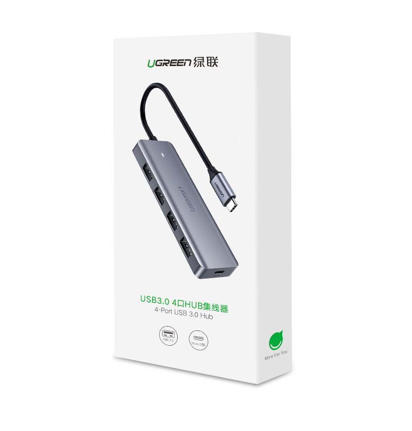 USB-Typ-C-Hub UGREEN CM219, 4 x USB 3.0, Micro-USB-Stromanschluss, Grau