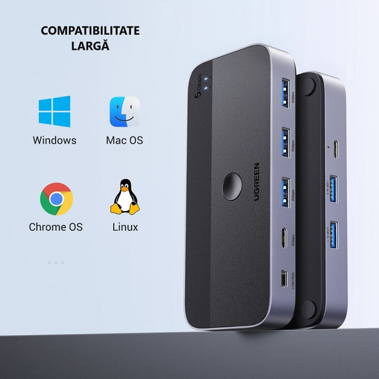 UGREEN CM662 USB Hub, 3 x USB-A 3.0 - 1 x USB-C - 1 x miniUSB, Black