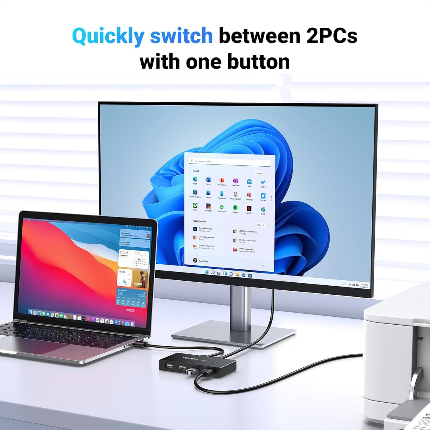 USB-Hub UGREEN US216 Zwei Sharing Switch Box, 4 x USB-A, Schwarz 