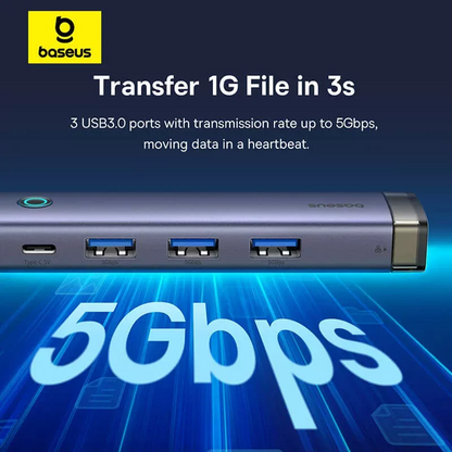 USB / USB-C Hub Baseus UltraJoy, 3 x USB-A 3.0 - 1 x USB-C - 1 x RJ45, Grau B0005280B811-14
