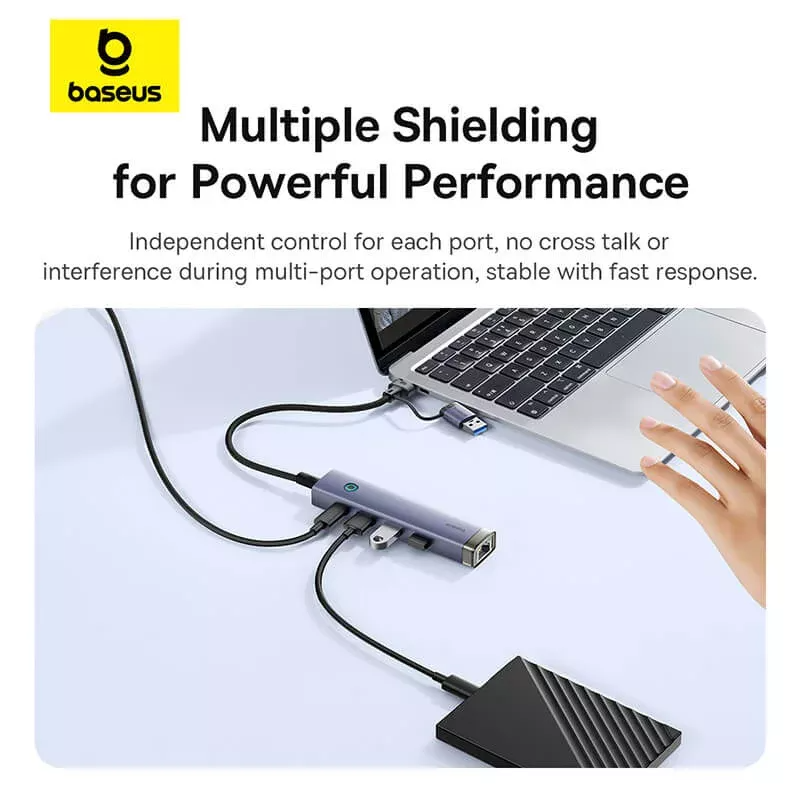 USB / USB-C Hub Baseus UltraJoy, 3 x USB-A 3.0 - 1 x USB-C - 1 x RJ45, Grau B0005280B811-14
