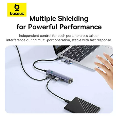 USB / USB-C Hub Baseus UltraJoy, 3 x USB-A 3.0 - 1 x USB-C - 1 x RJ45, Grau B0005280B811-14
