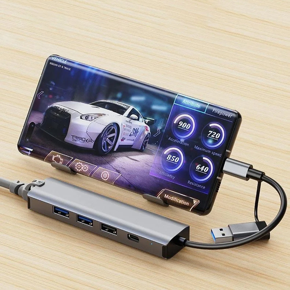 USB / USB-C Hub Techsuit H3 BoostNetLink, 5in1, Grau