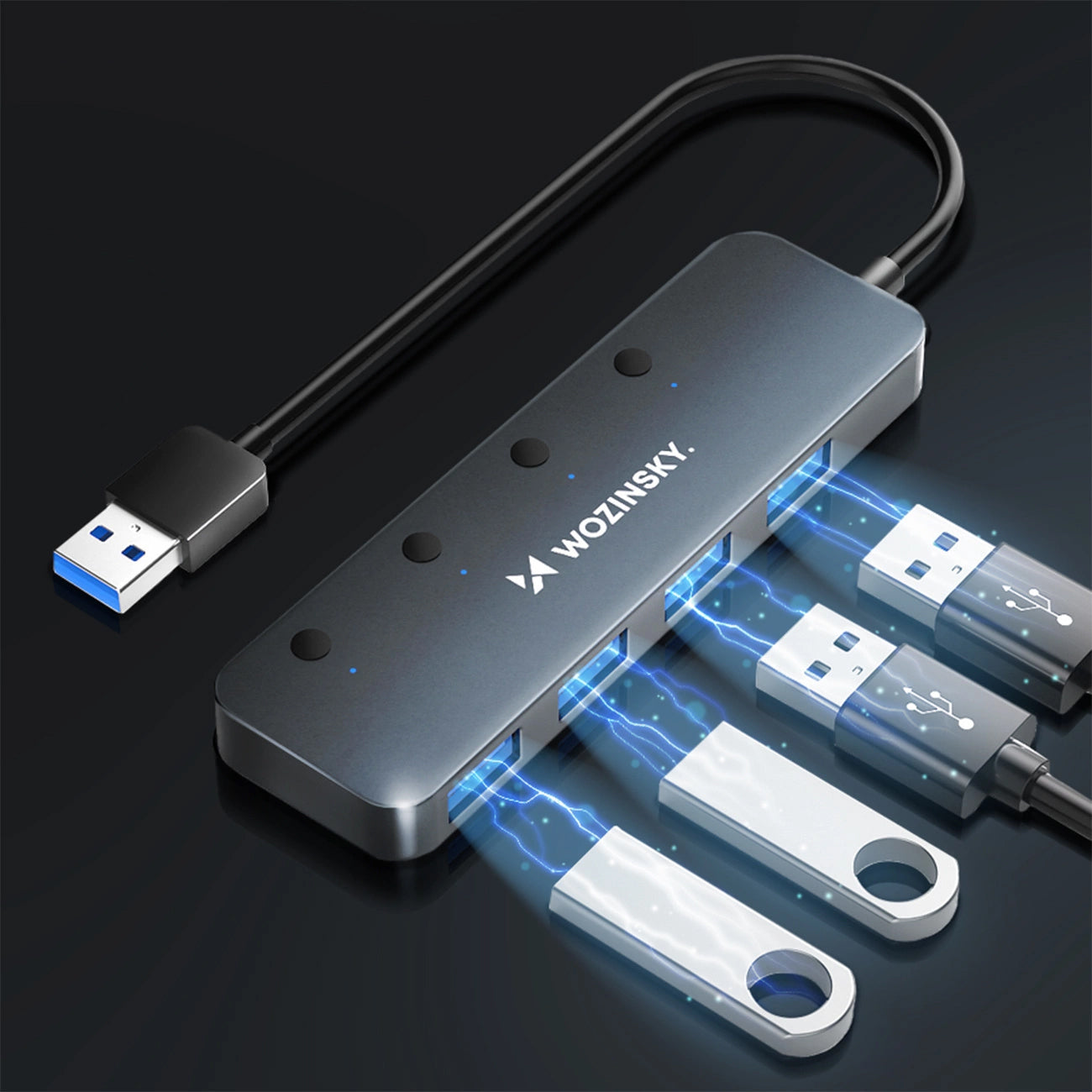 USB-Hub WZK WHS080YSS, 4 x USB-A 3.0, Grau