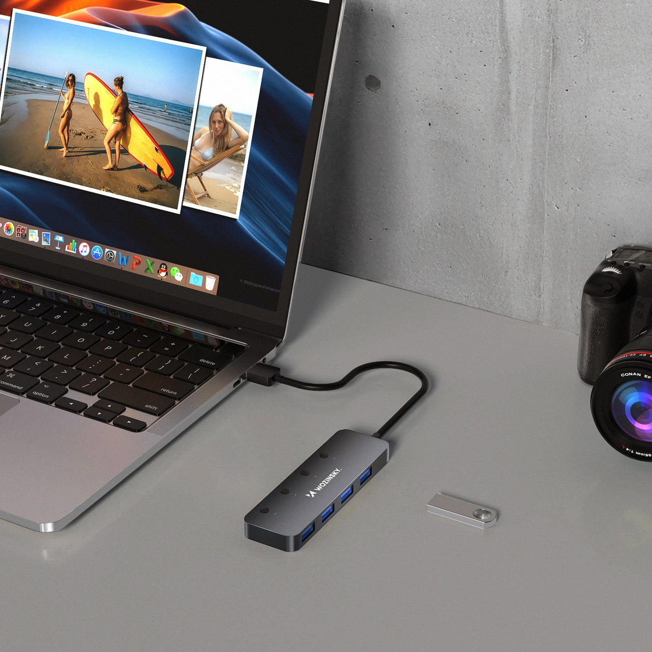 USB-Hub WZK WHS080YSS, 4 x USB-A 3.0, Grau