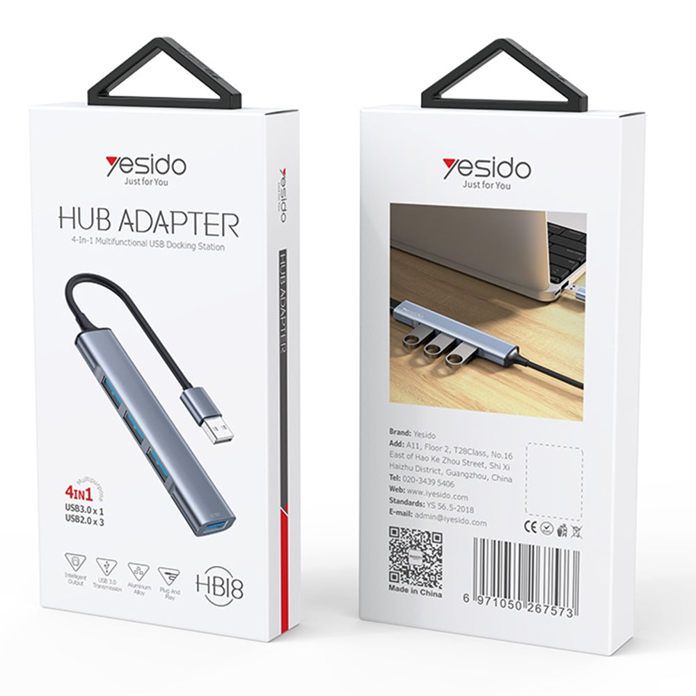 USB-Hub Yesido HB18, 4in1, Grau