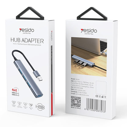USB-Hub Yesido HB18, 4in1, Grau