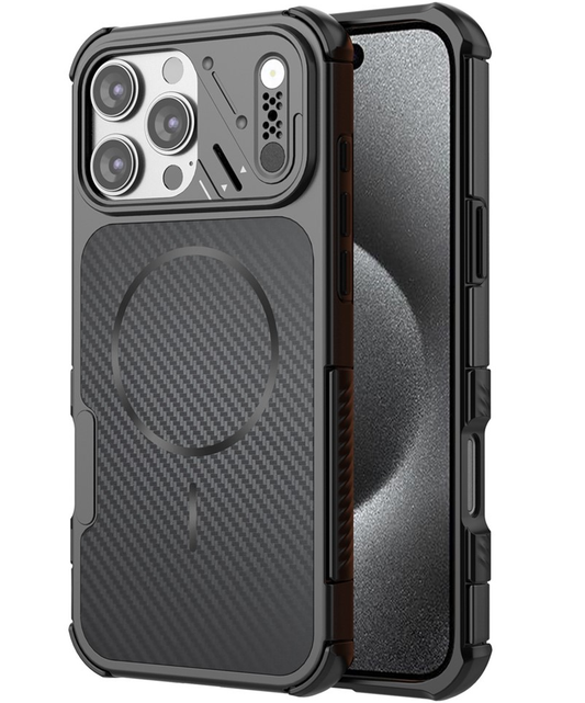 MagSafe-Hülle für Apple iPhone 16 Pro, OEM, Carbon- und Eckenschutz, Schwarz
