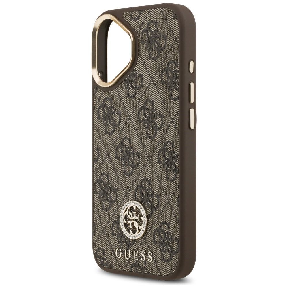 MagSafe Hülle für Apple iPhone 17, Guess, 4G Strass Logo mit großem Riemen, Braun, Wiederverpackt