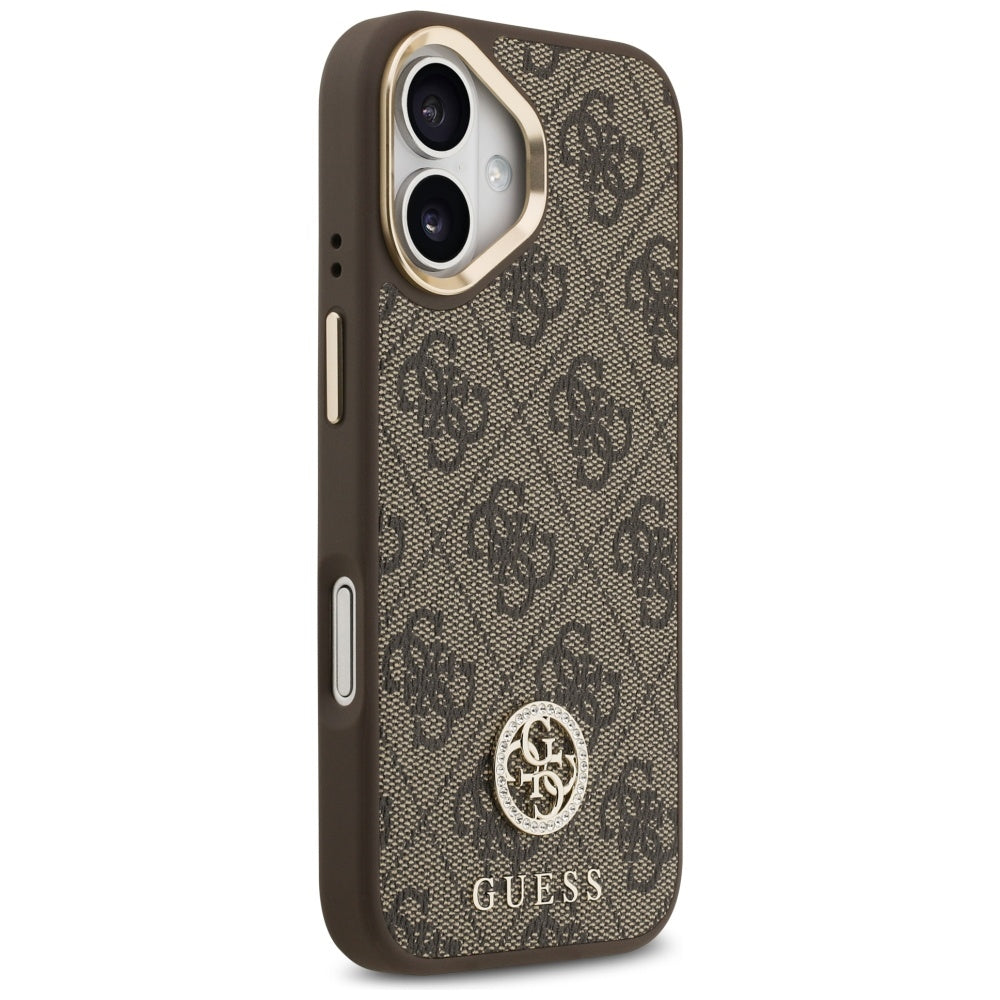 MagSafe Hülle für Apple iPhone 17, Guess, 4G Strass Logo mit großem Riemen, Braun, Wiederverpackt