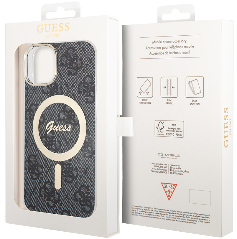 MagSafe Hülle für Apple iPhone 15, Guess, 4G IML, Schwarz GUHMP15SH4STK
