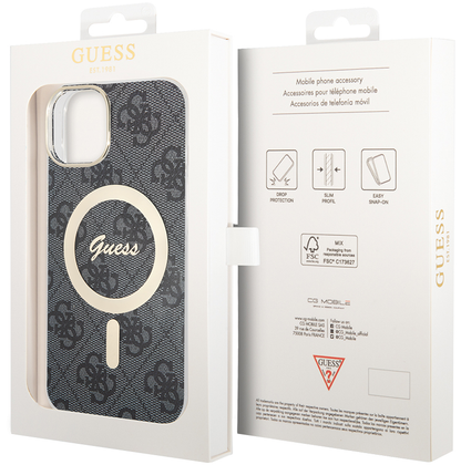 MagSafe Hülle für Apple iPhone 15, Guess, 4G IML, Schwarz GUHMP15SH4STK