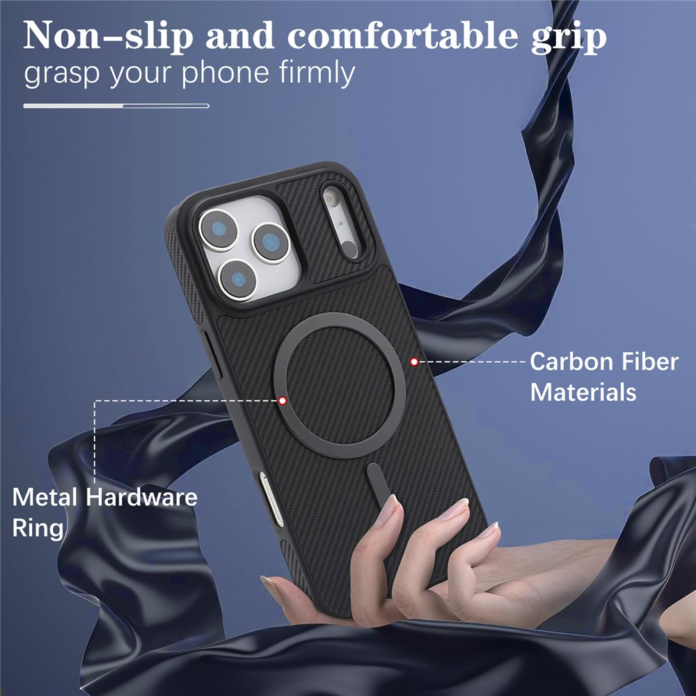 MagSafe-Hülle für Apple iPhone 17 Pro Max, OEM, Carbon-Metallring, Schwarz