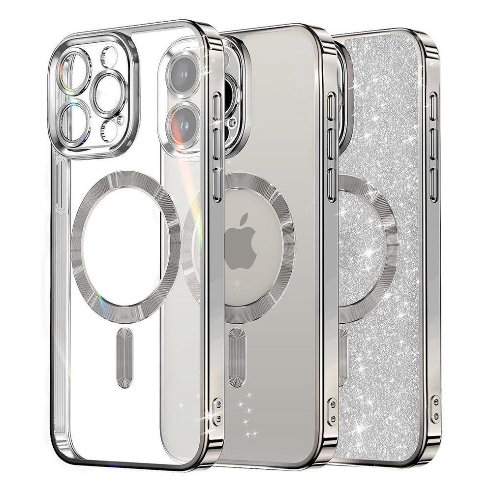 MagSafe-Hülle für Apple iPhone 12 Pro, Techsuit, Luxury Glitter, Silber
