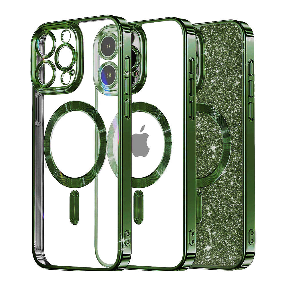MagSafe Case for Apple iPhone 12 Pro, Techsuit, Luxury Glitter, Dark Green