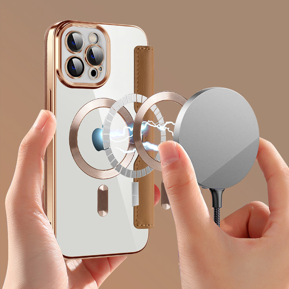 MagSafe Case for Apple iPhone 12 Pro, Techsuit, SmartMag Book, Brown