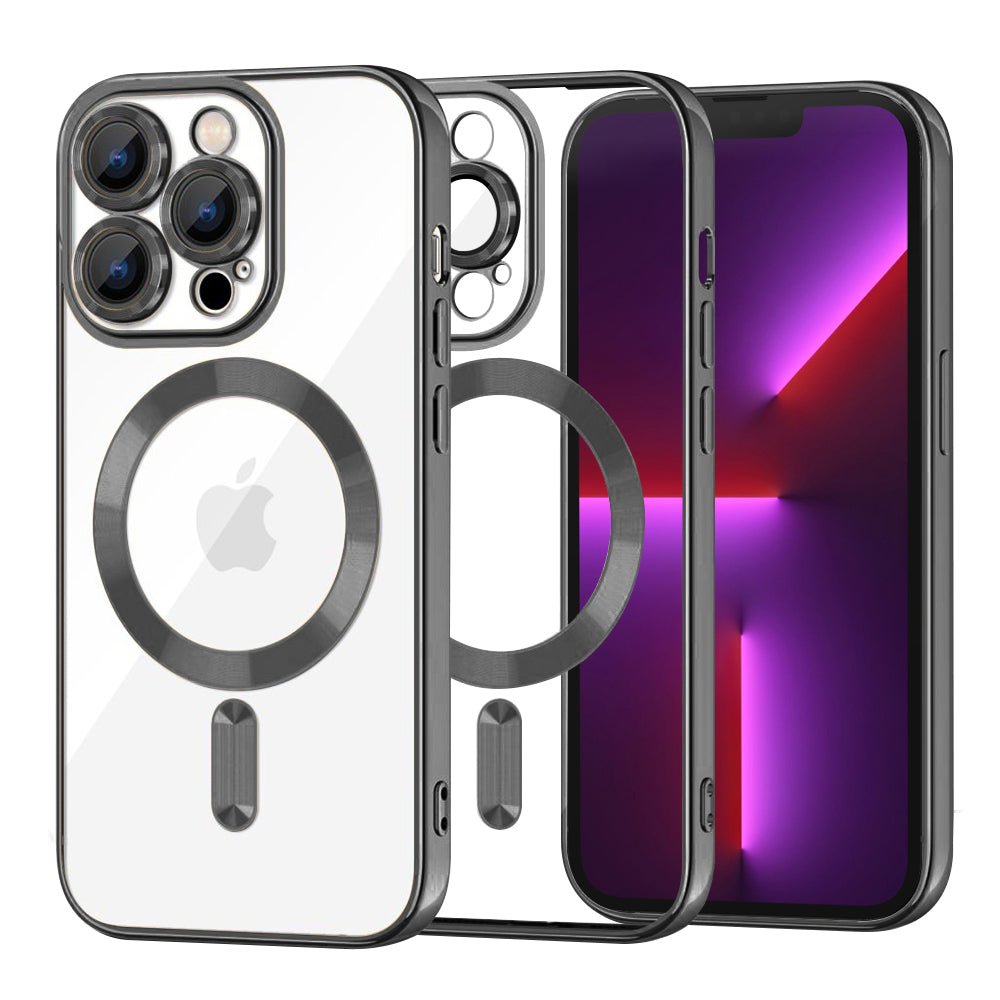 MagSafe-Hülle für Apple iPhone 13 Pro, Techsuit, Luxury Crystal, Schwarz