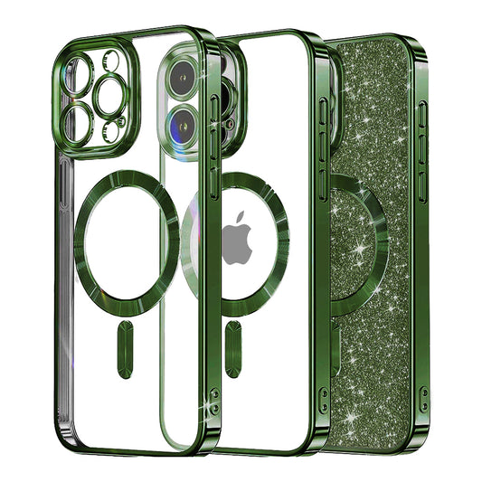 MagSafe-Hülle für Apple iPhone 13 Pro, Techsuit, Luxury Glitter, Dunkelgrün