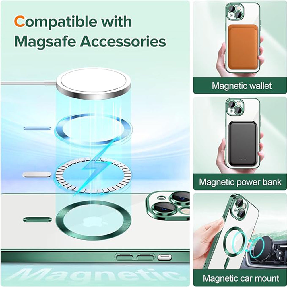 MagSafe-Hülle für Apple iPhone 14 Plus, Techsuit, Luxury Crystal, Dunkelgrün