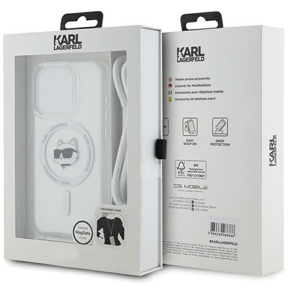 MagSafe Hülle für Apple iPhone 14 Pro, Karl Lagerfeld, IML Crossbody Choupette's Head with Strap, Transparent