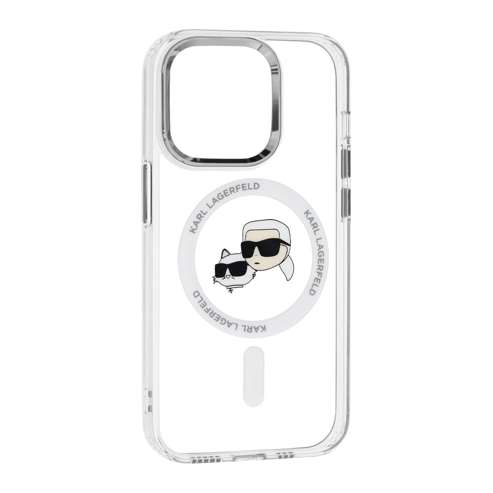 MagSafe Case for Apple iPhone 14 Pro, Karl Lagerfeld, IML Metal Karl & Choupette's Heads, White