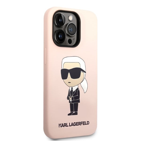 MagSafe Hülle für Apple iPhone 14 Pro, Karl Lagerfeld, Silicone Ikonik Karl, Rosa