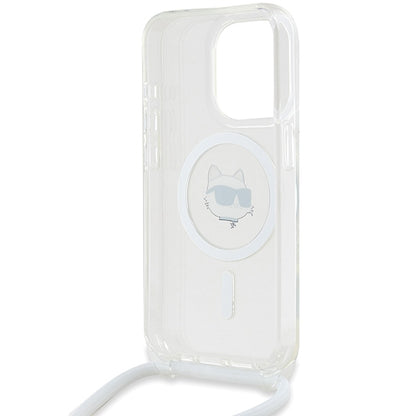 MagSafe Hülle für Apple iPhone 14 Pro Max, Karl Lagerfeld, IML Crossbody Choupette's Head with Strap, Transparent