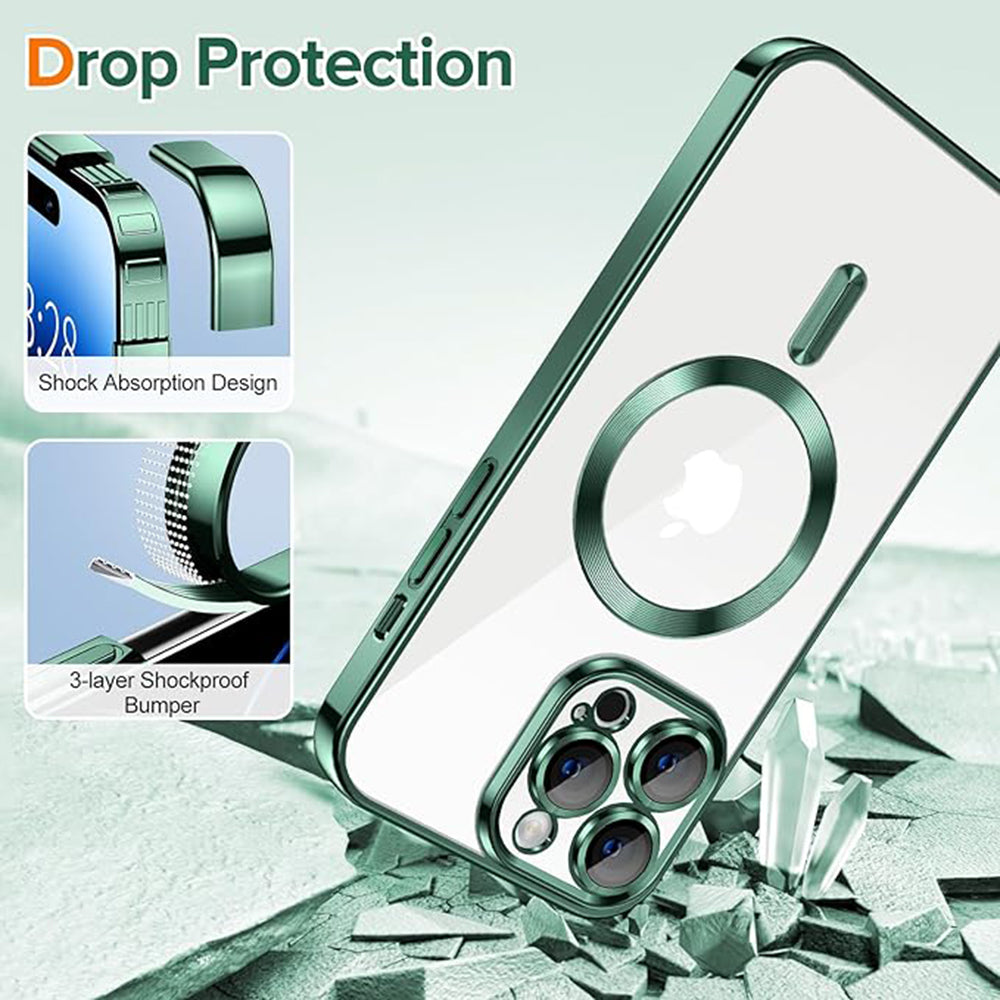 MagSafe-Hülle für Apple iPhone 14 Pro Max, Techsuit, Luxury Crystal, Dunkelgrün