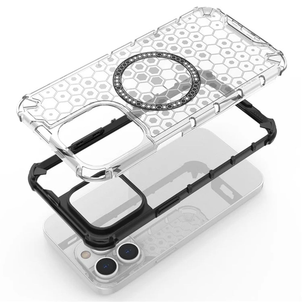 MagSafe-Hülle für Apple iPhone 14 Pro, Techsuit, HoneyComb Shield, Weiß