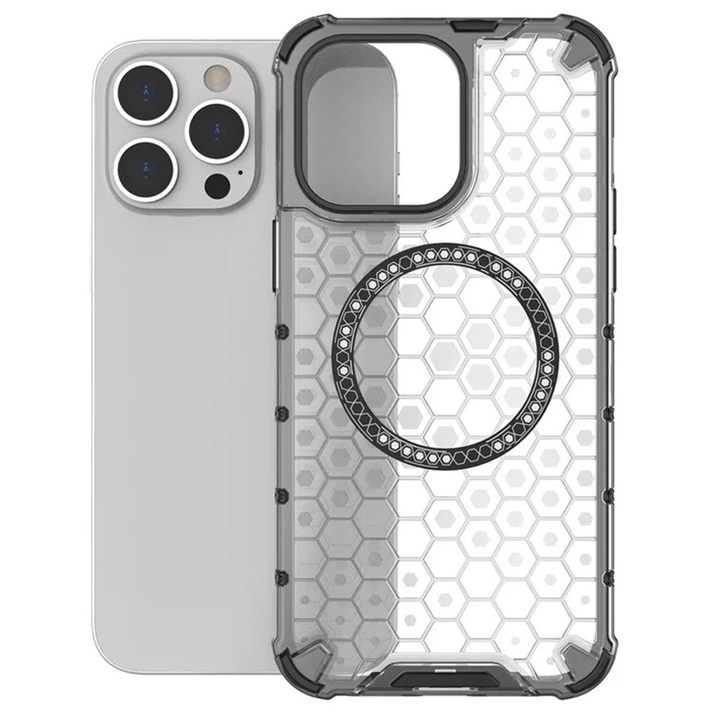 MagSafe-Hülle für Apple iPhone 14 Pro, Techsuit, HoneyComb Shield, Schwarz