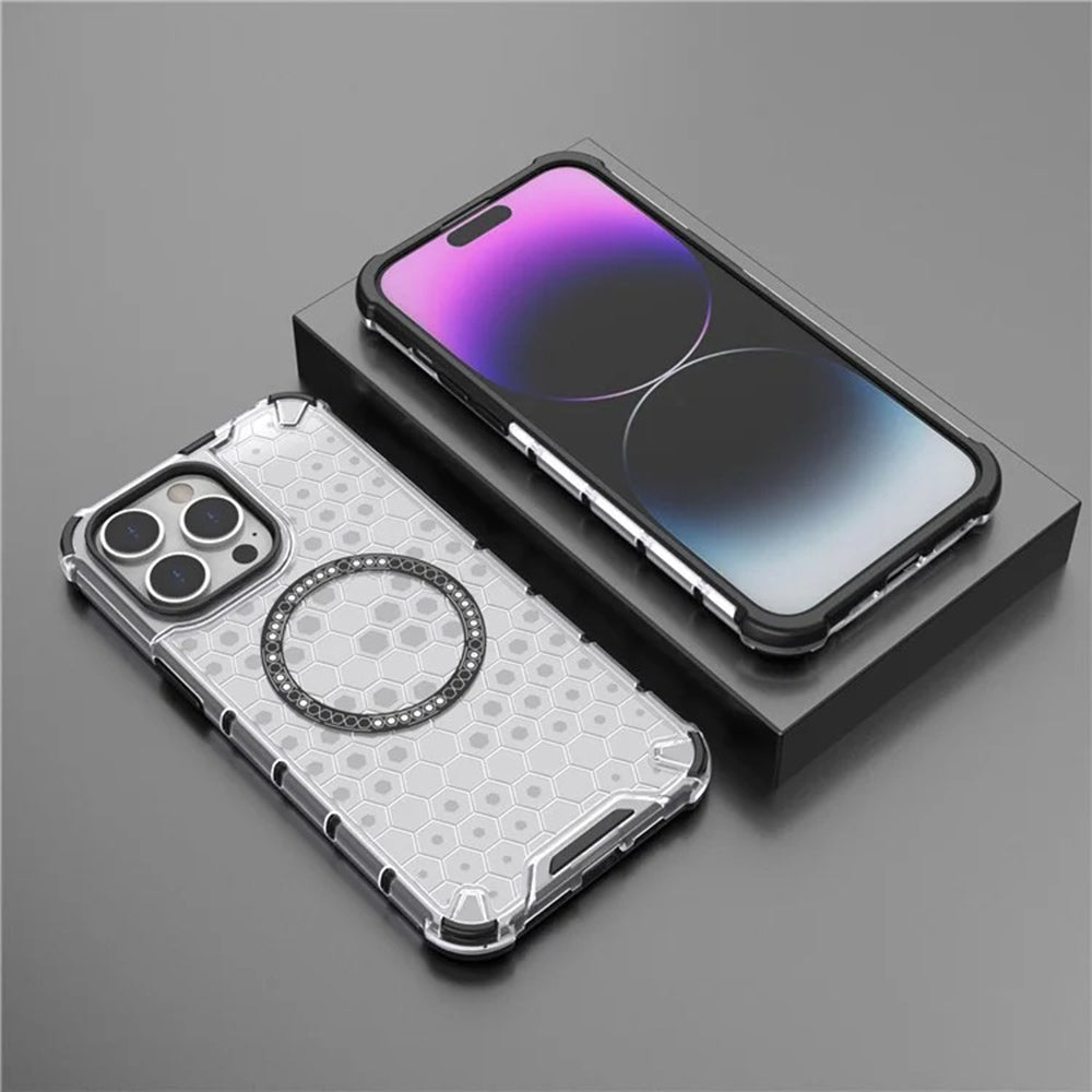 MagSafe-Hülle für Apple iPhone 14 Pro, Techsuit, HoneyComb Shield, Schwarz