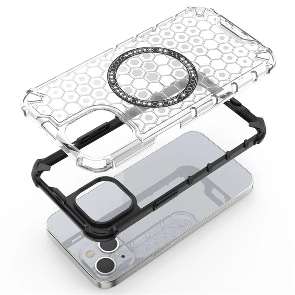 MagSafe-Hülle für Apple iPhone 14, Techsuit, HoneyComb Shield, Weiß