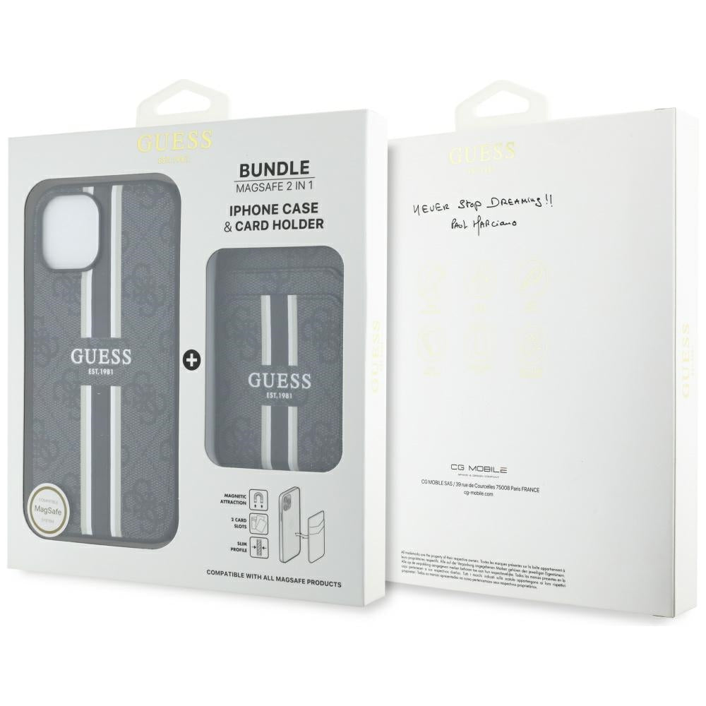 MagSafe Case for Apple iPhone 15, Guess, Cardslot 4G Stripes, Black