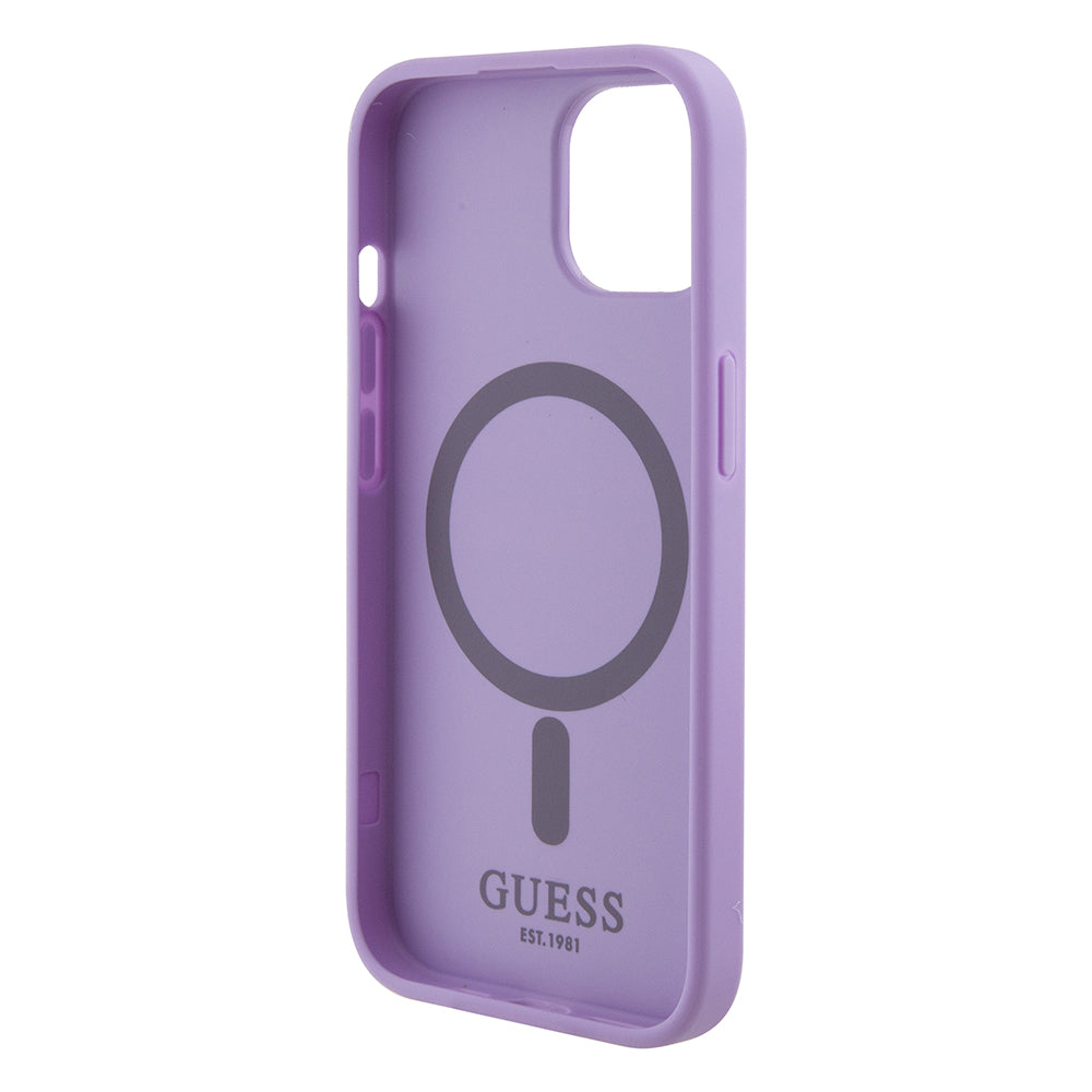 MagSafe Hülle für Apple iPhone 15, Guess, Saffiano, Lila