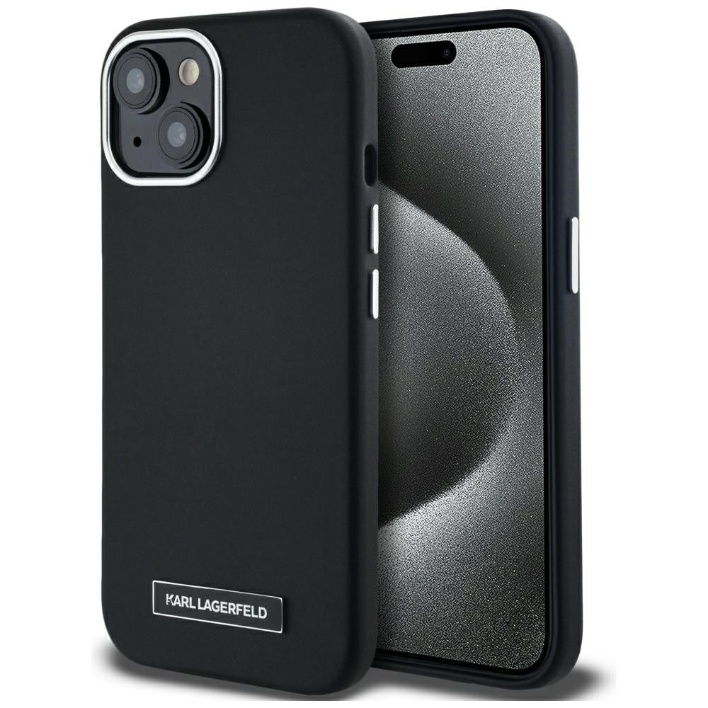 MagSafe Hülle für Apple iPhone 15, Karl Lagerfeld, FW Metal Plate, Schwarz