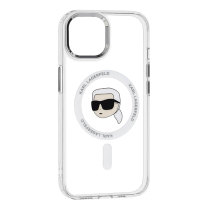 MagSafe Case for Apple iPhone 15, Karl Lagerfeld, IML Metal Karl's Head, White