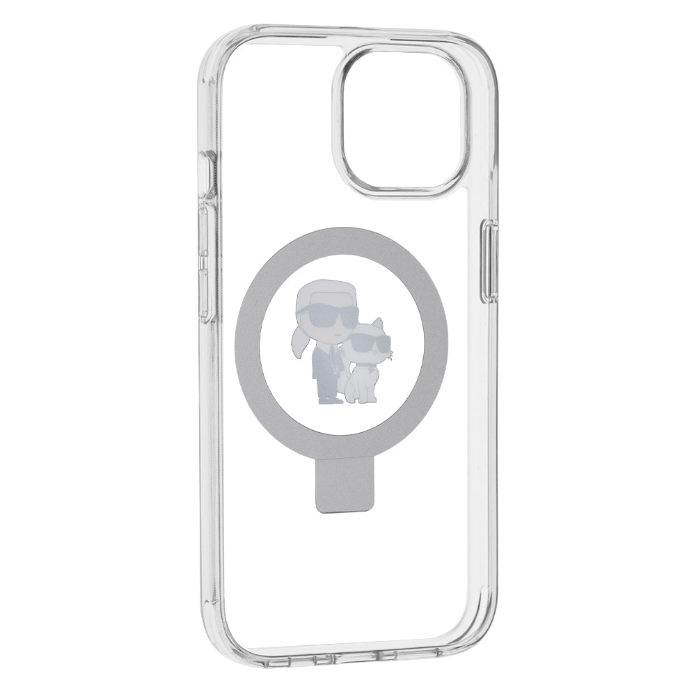 MagSafe Hülle für Apple iPhone 15, Karl Lagerfeld, Ring Stand Karl & Choupette, Weiß