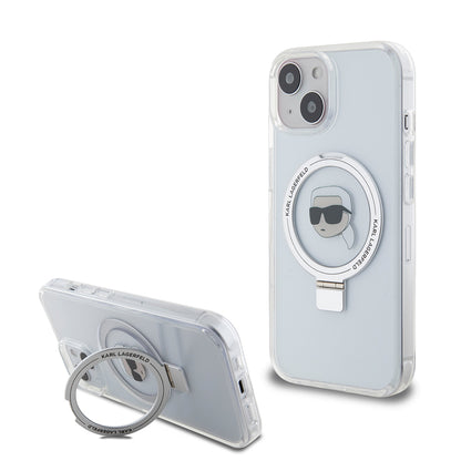 MagSafe Hülle für Apple iPhone 15, Karl Lagerfeld, Ring Stand Karl's Head, Weiß