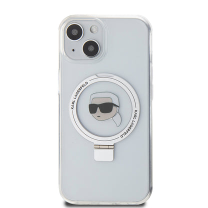 MagSafe Hülle für Apple iPhone 15, Karl Lagerfeld, Ring Stand Karl's Head, Weiß