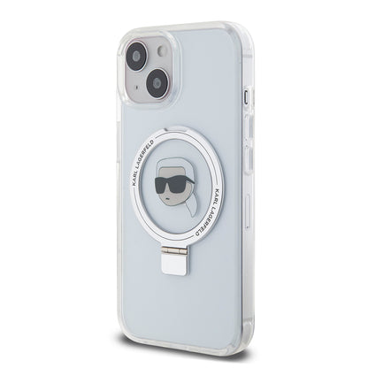 MagSafe Hülle für Apple iPhone 15, Karl Lagerfeld, Ring Stand Karl's Head, Weiß