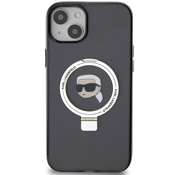 MagSafe Case for Apple iPhone 15, Karl Lagerfeld, Ring Stand Karl's Head, Black