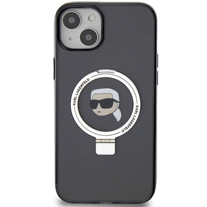 MagSafe Case for Apple iPhone 15, Karl Lagerfeld, Ring Stand Karl's Head, Black