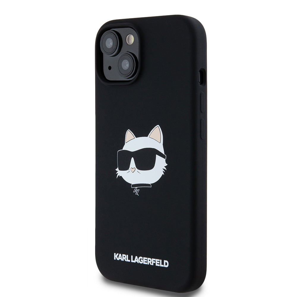 MagSafe Hülle für Apple iPhone 15, Karl Lagerfeld, Silikon Choupette's Head, Schwarz
