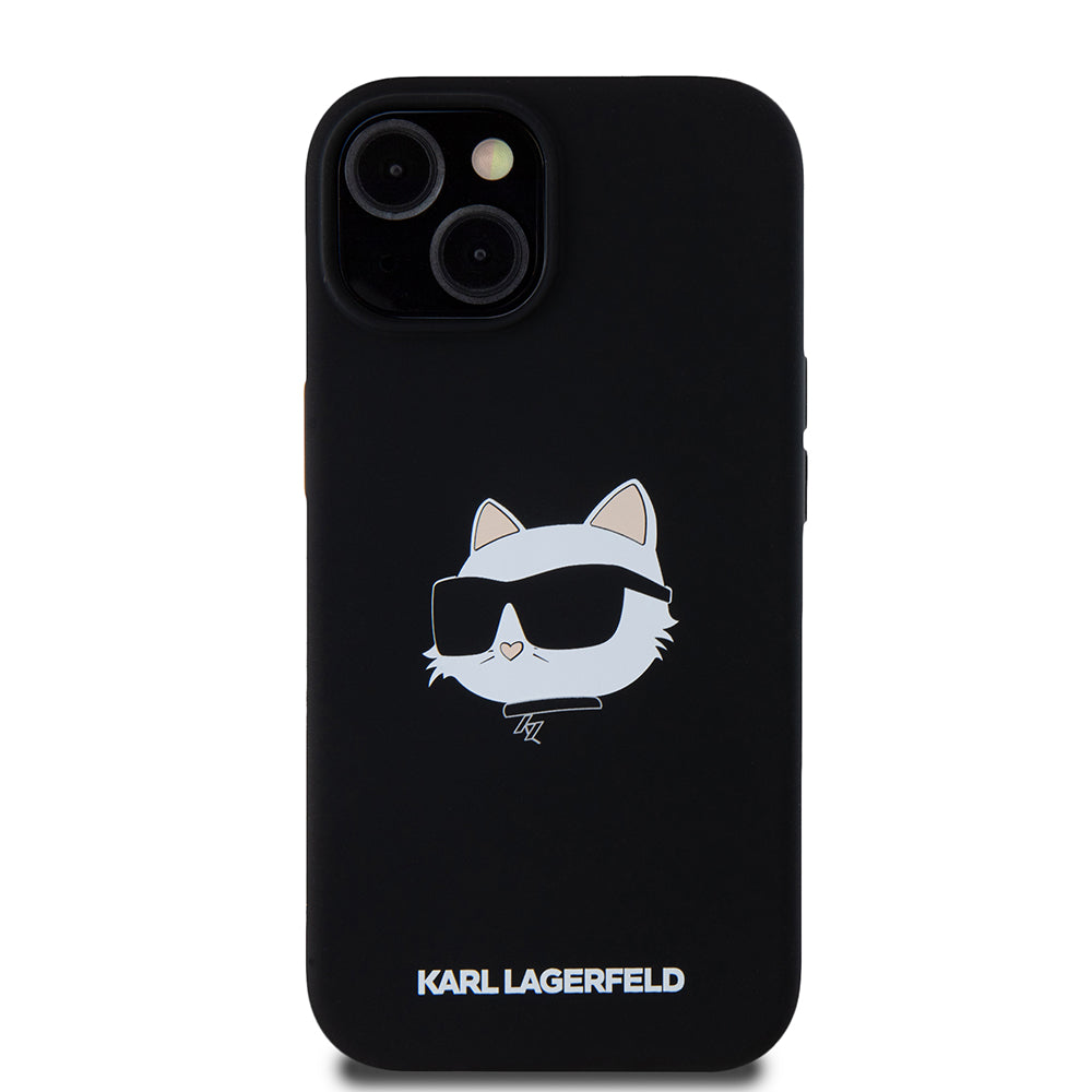 MagSafe Hülle für Apple iPhone 15, Karl Lagerfeld, Silikon Choupette's Head, Schwarz