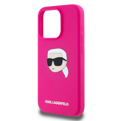 MagSafe Hülle für Apple iPhone 15, Karl Lagerfeld, Silikon Karl's Head, Fuchsia