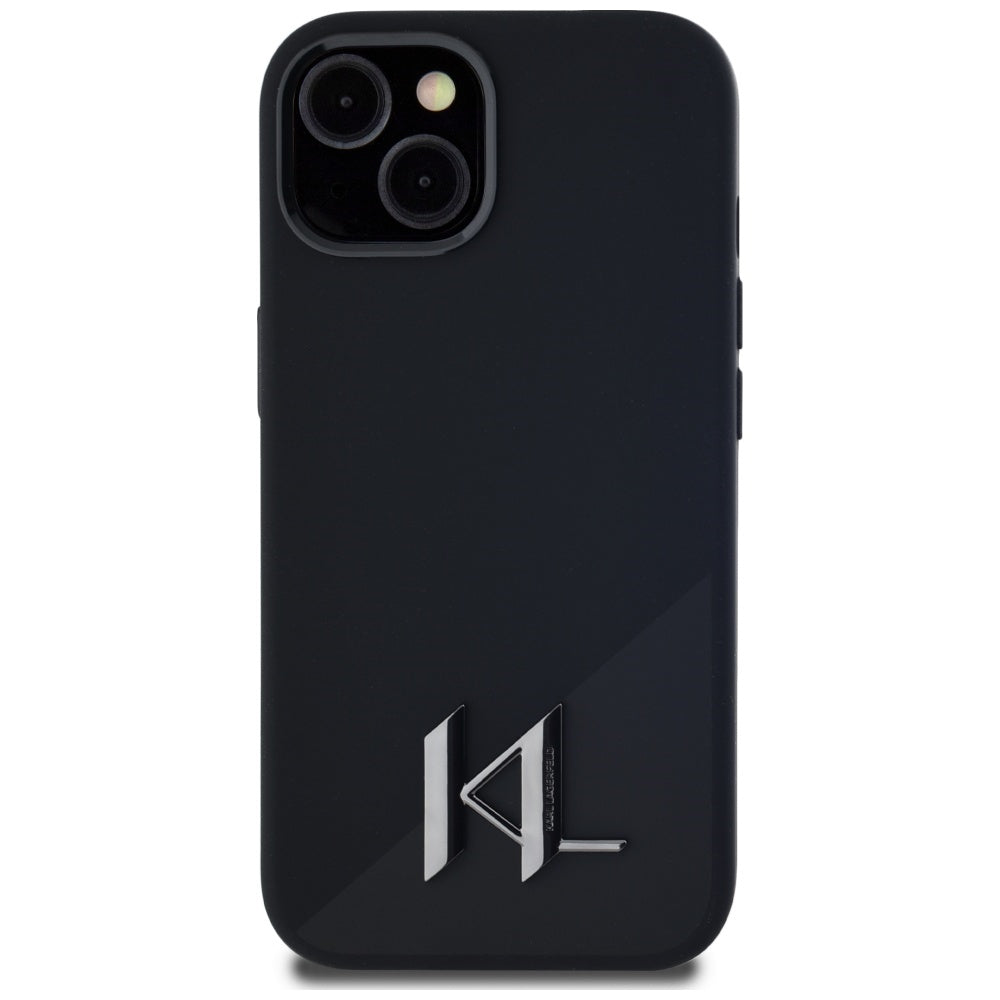 MagSafe Case for Apple iPhone 15, Karl Lagerfeld, Silicone Shadow Metal Initial, Black