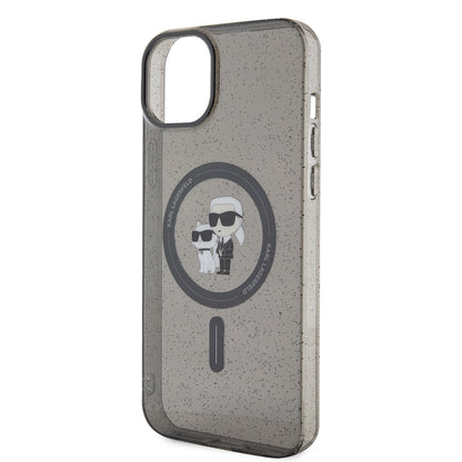 MagSafe Hülle für Apple iPhone 15 Plus, Karl Lagerfeld, Glitter, Schwarz