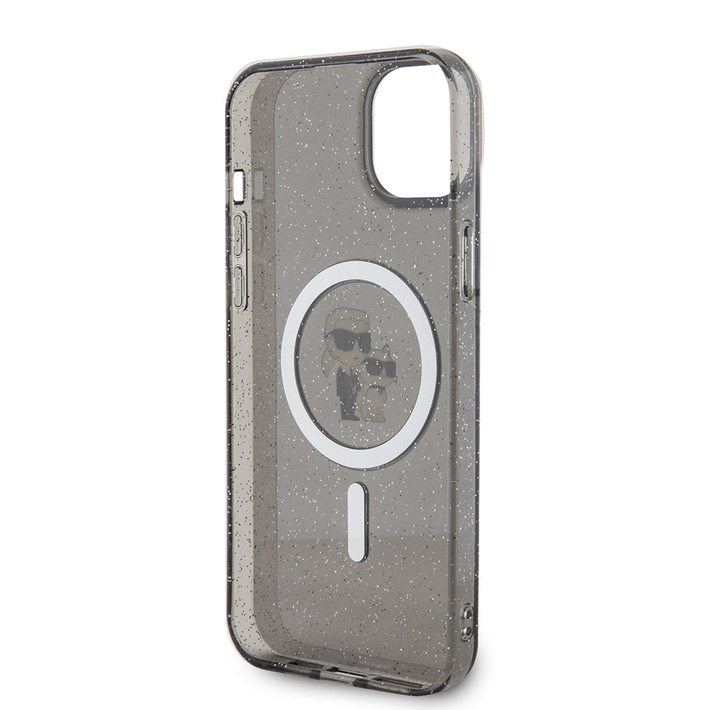MagSafe Hülle für Apple iPhone 15 Plus, Karl Lagerfeld, Glitter, Schwarz