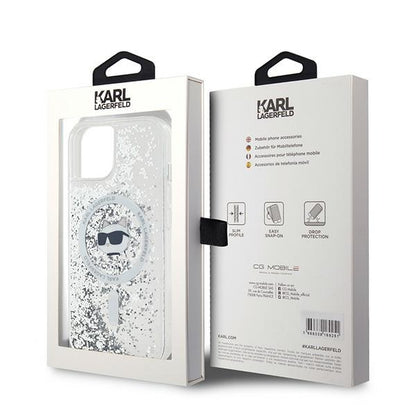 MagSafe Case for Apple iPhone 15 Plus, Karl Lagerfeld, Liquid Glitter Choupette's Head, Transparent