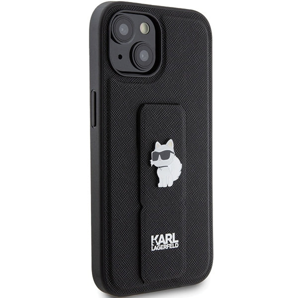 MagSafe Hülle für Apple iPhone 15 Plus, Karl Lagerfeld, Saffiano Gripstand Choupette, Schwarz